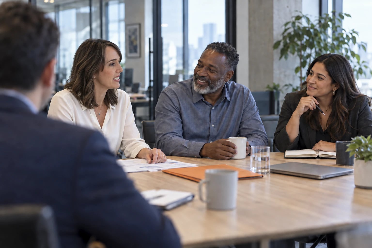 Nonprofit team meeting around a conference table