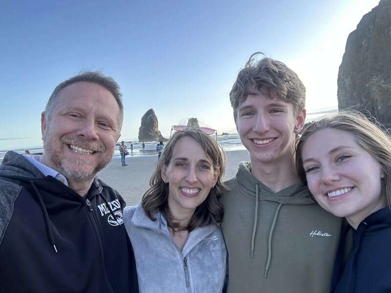 Teresa Huff with her family at the coast